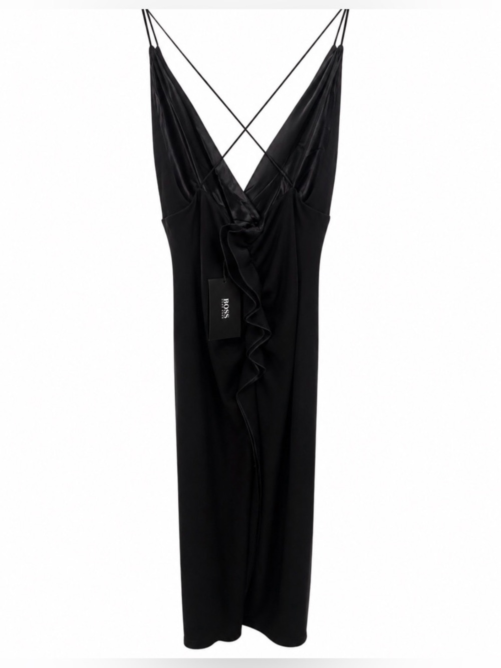 Hugo BOSS Black Silk Blend Ruffle Midi Dress – NWT $895 Retail